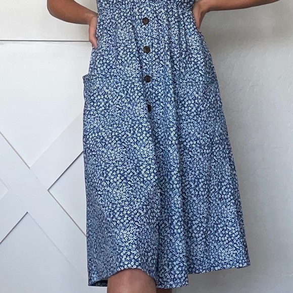Floral Blue Below The Knee Sundress - Picture 2 of 9